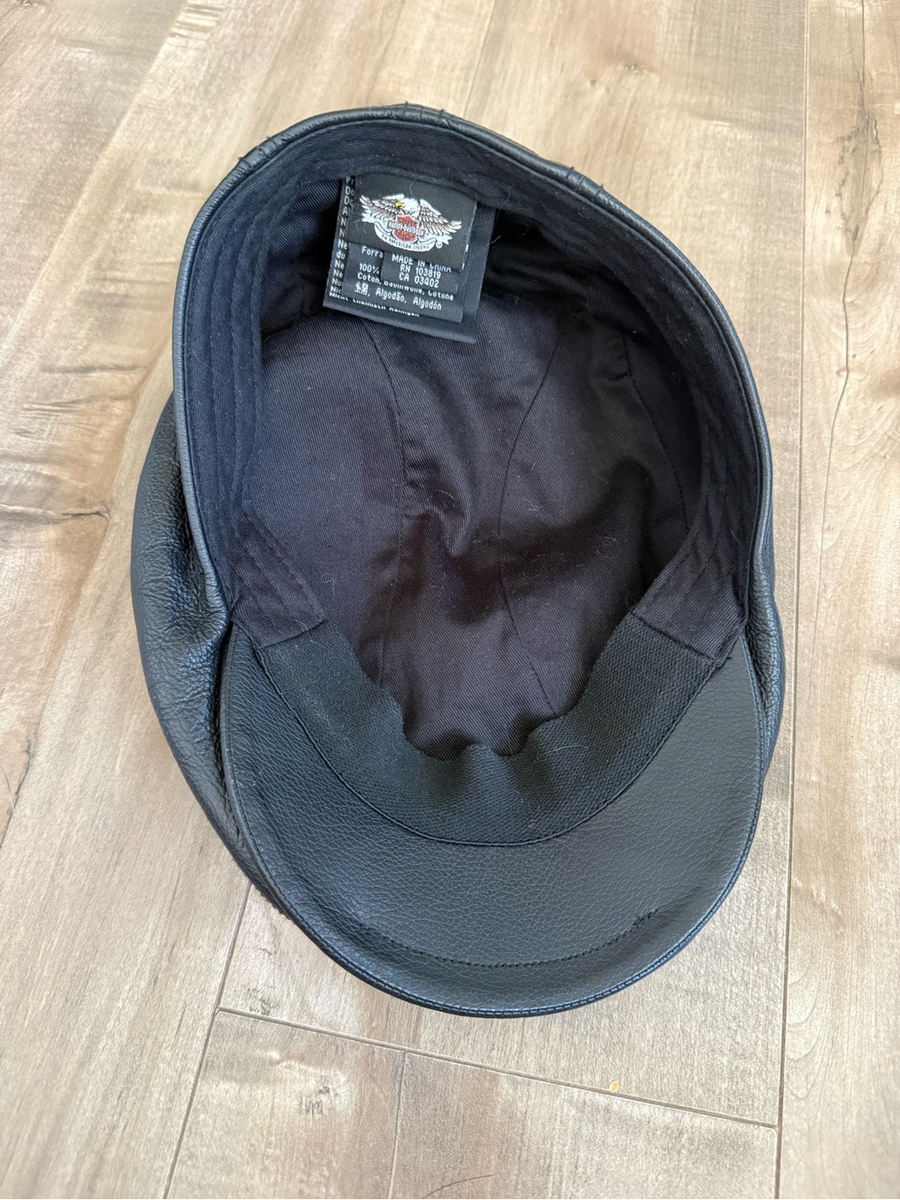 Vintage Harley-Davidson Leather Driving Cap Newsboy Hat Black Large Lined Moto - Picture 6 of 10